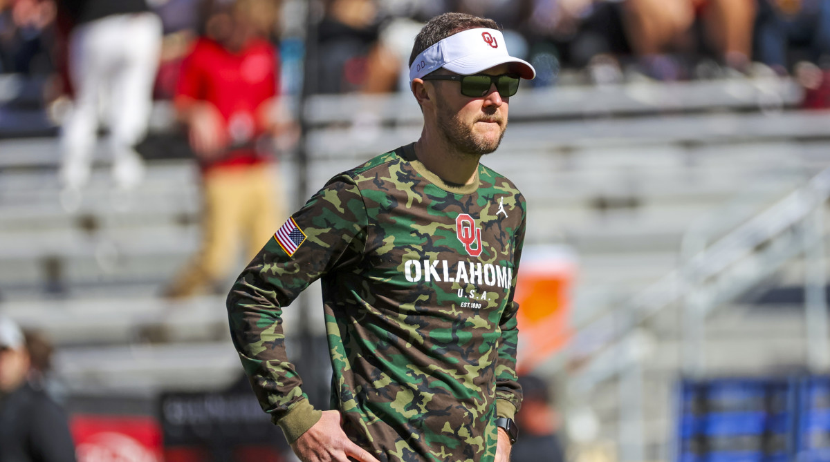 Norman, Oklahoma, USA; Oklahoma Sooners head coach Lincoln Riley looks on before the game against the Texas Tech Red Raiders at Gaylord Family-Oklahoma Memorial Stadium. Mandatory Credit: Kevin Jairaj-USA TODAY Sports